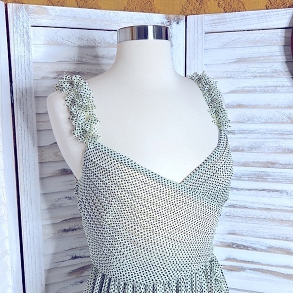 𝅺Anthropologie FOXIEDOX Light Green Black Polka Dot A Line Dress Small - Picture 3 of 7